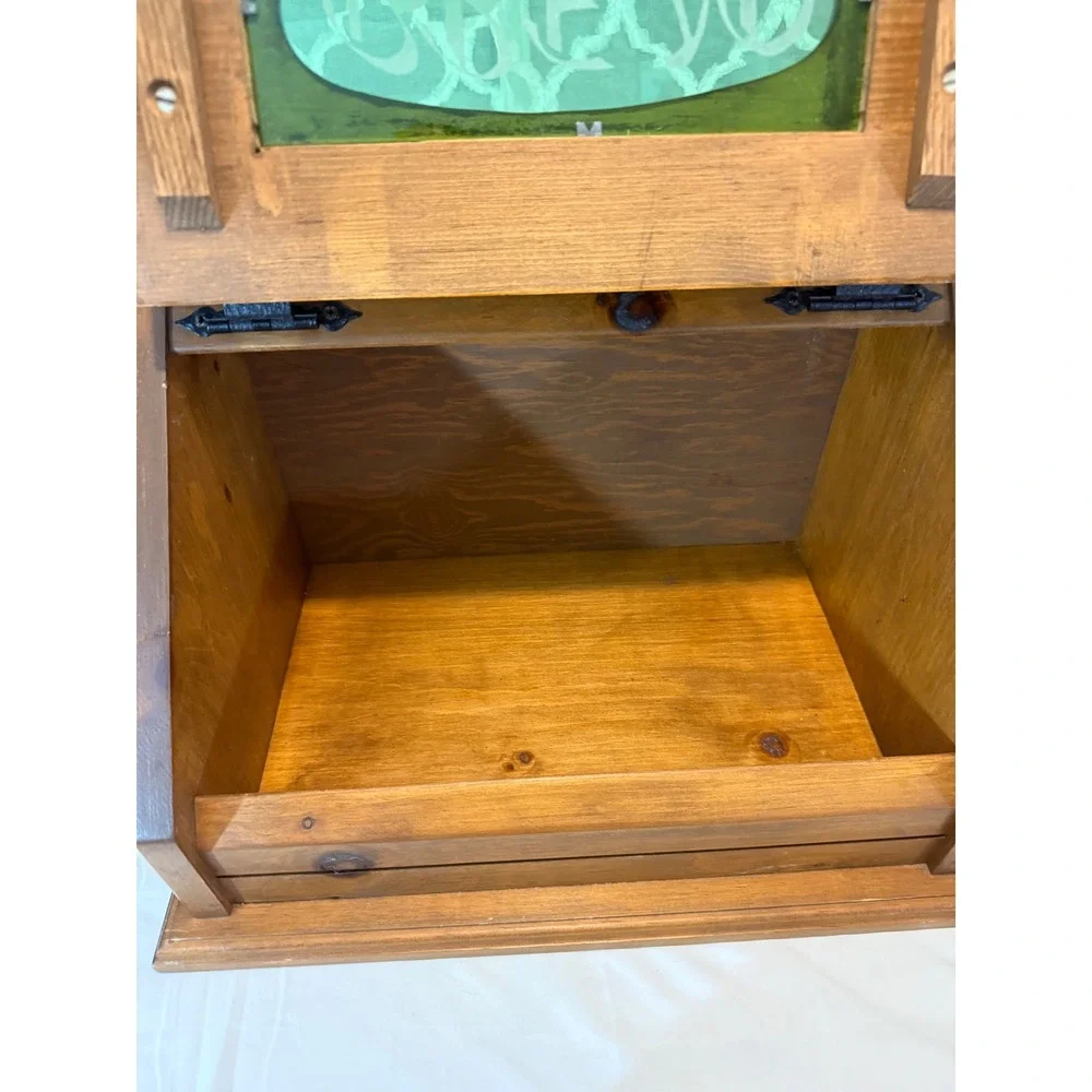 Vintage Wooden Bread Box Farmhouse, Cottagecore, Etched Glass - Nearly Perfect!